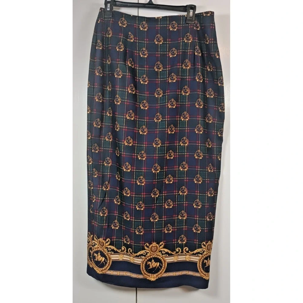 Vintage Womens maxi pencil wrap Skirt 14 old money preppy classic luxury horse